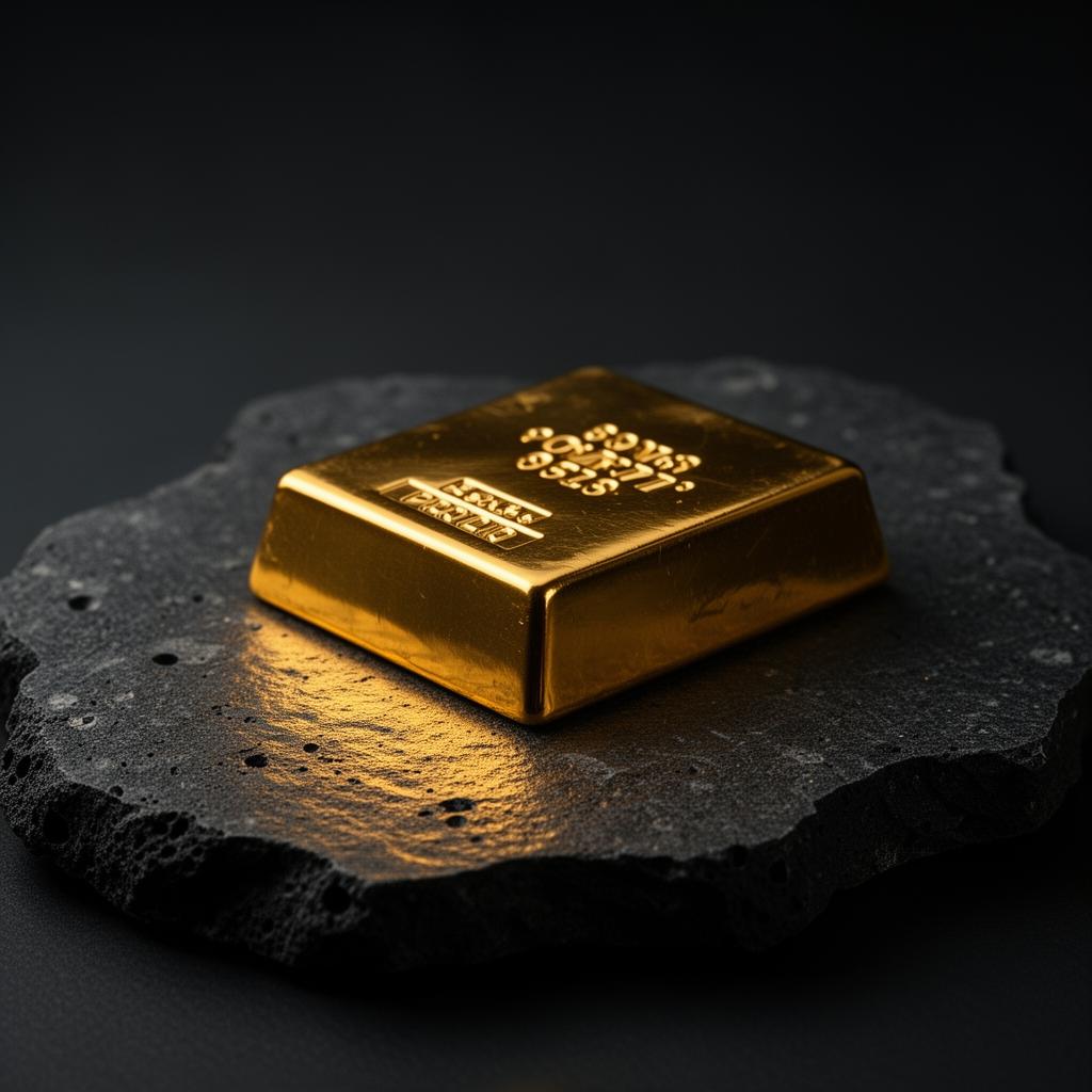 High-polish gold bar on dark stone